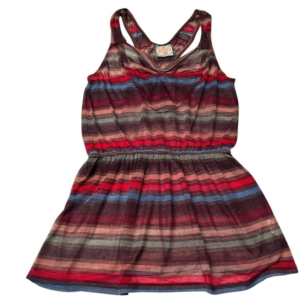 Free People Size XS Baja Stripe Tank Top Maroon Brown Southwestern Boho Vintage